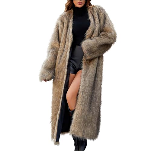 EMATOP Kunstpelze Mantel Damen Lange Warm Teddyjacke Langarm Elegant Pelzmantel Winter Einfarbig Fellmantel Mode Stehkragen Winterjacke Weich Bequem Parka Jacke Flaumig Wintermantel Plüschjacke von EMATOP