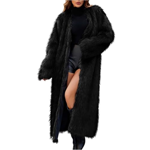 EMATOP Kunstpelze Mantel Damen Lange Warm Teddyjacke Langarm Elegant Pelzmantel Winter Einfarbig Fellmantel Mode Stehkragen Winterjacke Weich Bequem Parka Jacke Flaumig Wintermantel Plüschjacke von EMATOP