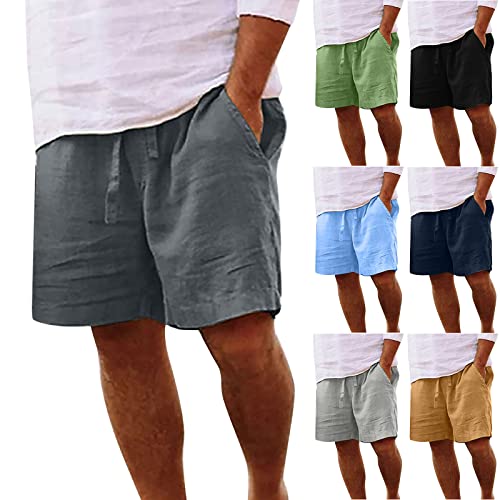EMATOP Kurz Leinenhose Herren Sommer Leichte Casual Strandshorts Luftige Lockere Leinen Shorts Einfarbig Mode Strand Hosen mit Taschen Freizeithose Elastische Taille Sommerhose für Männer von EMATOP