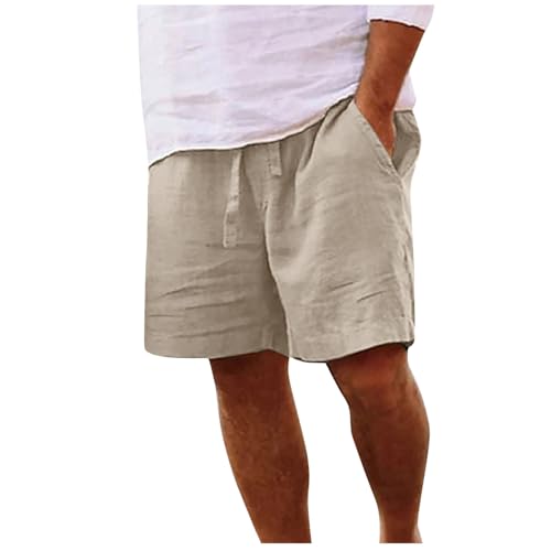EMATOP Kurz Leinenhose Herren Sommer Leichte Casual Strandshorts Luftige Lockere Leinen Shorts Einfarbig Mode Strand Hosen mit Taschen Freizeithose Elastische Taille Sommerhose für Männer von EMATOP