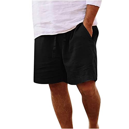 EMATOP Kurz Leinenhose Herren Sommer Leichte Casual Strandshorts Luftige Lockere Leinen Shorts Einfarbig Mode Strand Hosen mit Taschen Freizeithose Elastische Taille Sommerhose für Männer von EMATOP