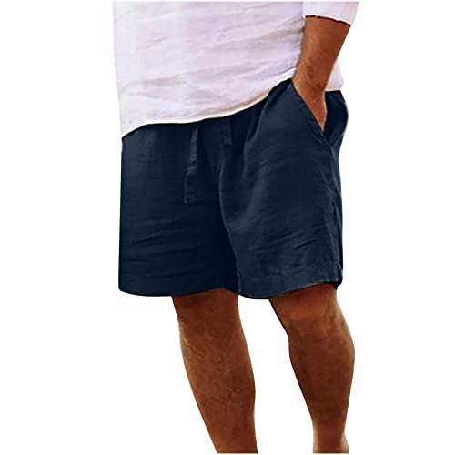 EMATOP Kurz Leinenhose Herren Sommer Leichte Casual Strandshorts Luftige Lockere Leinen Shorts Einfarbig Mode Strand Hosen mit Taschen Freizeithose Elastische Taille Sommerhose für Männer von EMATOP