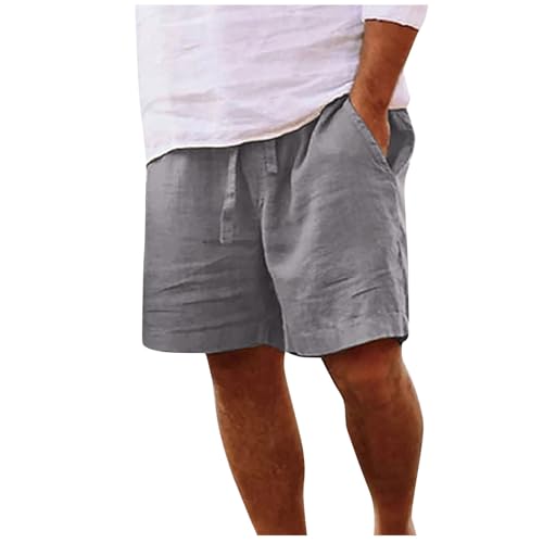 EMATOP Kurz Leinenhose Herren Sommer Leichte Casual Strandshorts Luftige Lockere Leinen Shorts Einfarbig Mode Strand Hosen mit Taschen Freizeithose Elastische Taille Sommerhose für Männer von EMATOP