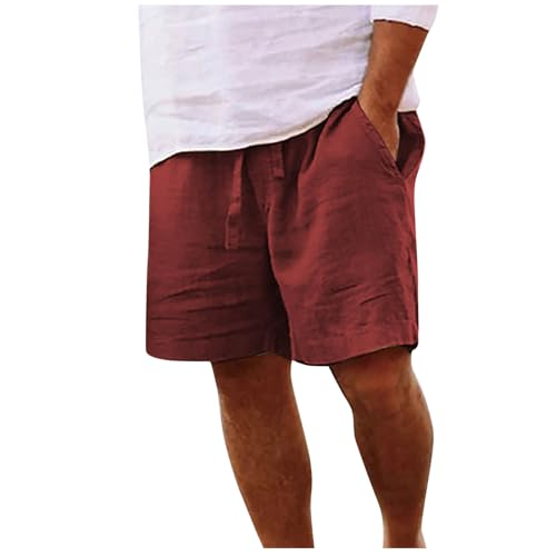 EMATOP Kurz Leinenhose Herren Sommer Leichte Casual Strandshorts Luftige Lockere Leinen Shorts Einfarbig Mode Strand Hosen mit Taschen Freizeithose Elastische Taille Sommerhose für Männer von EMATOP