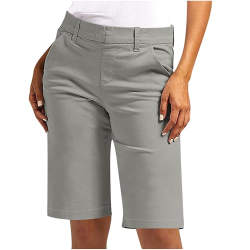 EMATOP Kurze Hose Damen Sommer Chino Shorts Baumwolle Lässige Sporthose Leichte Einfarbig Sommerhose Hohe Taille Wander Outdoorhose mit Taschen Radhose Stretchy Elegant Golfshorts für Frauen von EMATOP
