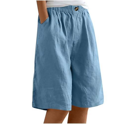 EMATOP Kurze Leinenhose Damen Sommer Leicht Shorts Knielang Stoffhose Casual Baumwolle Leinen Hose Locker Luftig Strandhose Elegant Einfarbiges Sommerhose Weites Hosen mit Taschen Sporthose von EMATOP