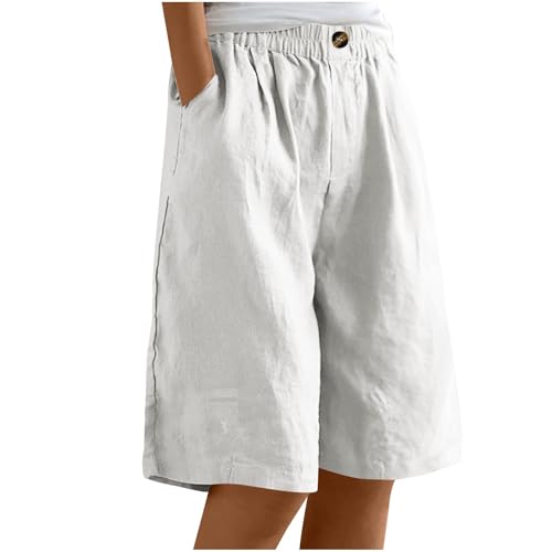 EMATOP Kurze Leinenhose Damen Sommer Leicht Shorts Knielang Stoffhose Casual Baumwolle Leinen Hose Locker Luftig Strandhose Elegant Einfarbiges Sommerhose Weites Hosen mit Taschen Sporthose von EMATOP
