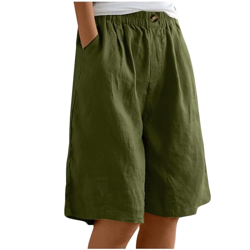 EMATOP Kurze Leinenhose Damen Sommer Leicht Shorts Knielang Stoffhose Casual Baumwolle Leinen Hose Locker Luftig Strandhose Elegant Einfarbiges Sommerhose Weites Hosen mit Taschen Sporthose von EMATOP