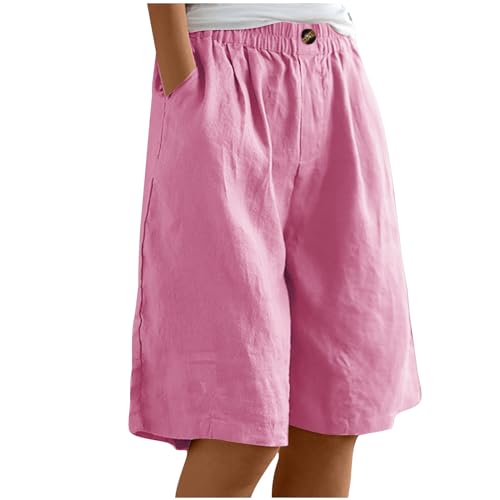 EMATOP Kurze Leinenhose Damen Sommer Leicht Shorts Knielang Stoffhose Casual Baumwolle Leinen Hose Locker Luftig Strandhose Elegant Einfarbiges Sommerhose Weites Hosen mit Taschen Sporthose von EMATOP
