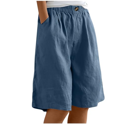 EMATOP Kurze Leinenhose Damen Sommer Leicht Shorts Knielang Stoffhose Casual Baumwolle Leinen Hose Locker Luftig Strandhose Elegant Einfarbiges Sommerhose Weites Hosen mit Taschen Sporthose von EMATOP