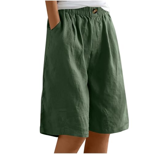 EMATOP Kurze Leinenhose Damen Sommer Leicht Shorts Knielang Stoffhose Casual Baumwolle Leinen Hose Locker Luftig Strandhose Elegant Einfarbiges Sommerhose Weites Hosen mit Taschen Sporthose von EMATOP