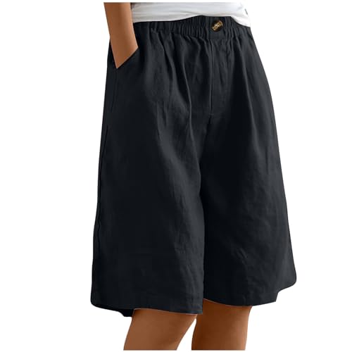 EMATOP Kurze Leinenhose Damen Sommer Leicht Shorts Knielang Stoffhose Casual Baumwolle Leinen Hose Locker Luftig Strandhose Elegant Einfarbiges Sommerhose Weites Hosen mit Taschen Sporthose von EMATOP