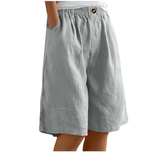 EMATOP Kurze Leinenhose Damen Sommer Leicht Shorts Knielang Stoffhose Casual Baumwolle Leinen Hose Locker Luftig Strandhose Elegant Einfarbiges Sommerhose Weites Hosen mit Taschen Sporthose von EMATOP