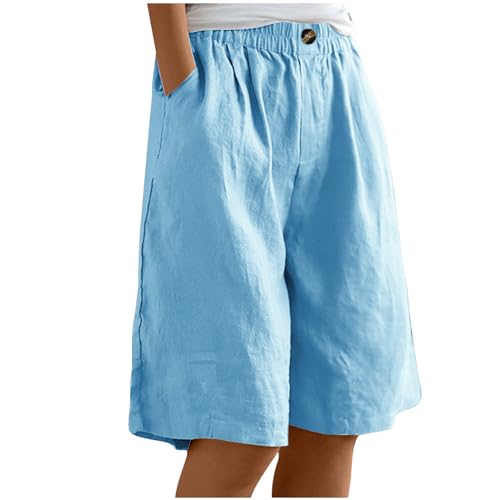 EMATOP Kurze Leinenhose Damen Sommer Leicht Shorts Knielang Stoffhose Casual Baumwolle Leinen Hose Locker Luftig Strandhose Elegant Einfarbiges Sommerhose Weites Hosen mit Taschen Sporthose von EMATOP