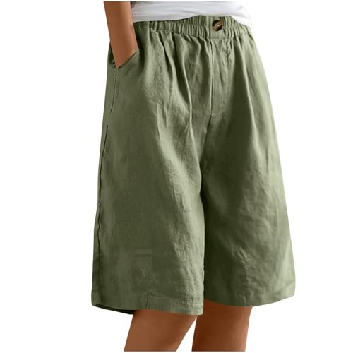 EMATOP Kurze Leinenhose Damen Sommer Leicht Shorts Knielang Stoffhose Casual Baumwolle Leinen Hose Locker Luftig Strandhose Elegant Einfarbiges Sommerhose Weites Hosen mit Taschen Sporthose von EMATOP