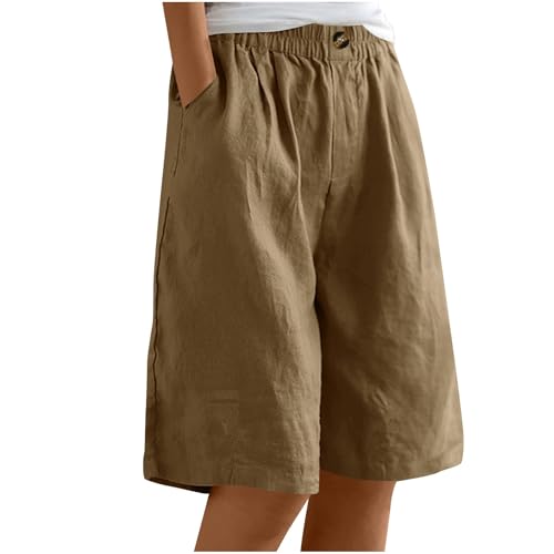 EMATOP Kurze Leinenhose Damen Sommer Leicht Shorts Knielang Stoffhose Casual Baumwolle Leinen Hose Locker Luftig Strandhose Elegant Einfarbiges Sommerhose Weites Hosen mit Taschen Sporthose von EMATOP