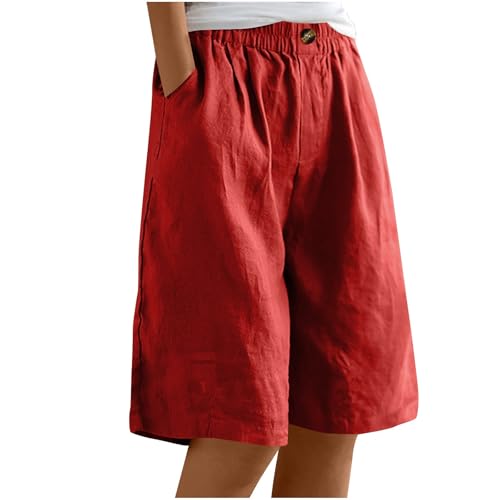 EMATOP Kurze Leinenhose Damen Sommer Leicht Shorts Knielang Stoffhose Casual Baumwolle Leinen Hose Locker Luftig Strandhose Elegant Einfarbiges Sommerhose Weites Hosen mit Taschen Sporthose von EMATOP