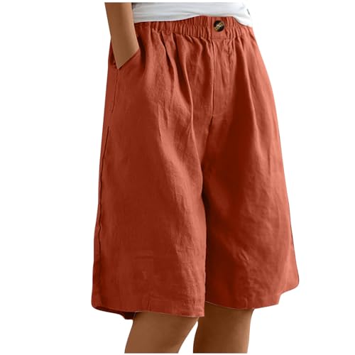 EMATOP Kurze Leinenhose Damen Sommer Leicht Shorts Knielang Stoffhose Casual Baumwolle Leinen Hose Locker Luftig Strandhose Elegant Einfarbiges Sommerhose Weites Hosen mit Taschen Sporthose von EMATOP