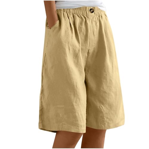 EMATOP Kurze Leinenhose Damen Sommer Leicht Shorts Knielang Stoffhose Casual Baumwolle Leinen Hose Locker Luftig Strandhose Elegant Einfarbiges Sommerhose Weites Hosen mit Taschen Sporthose von EMATOP