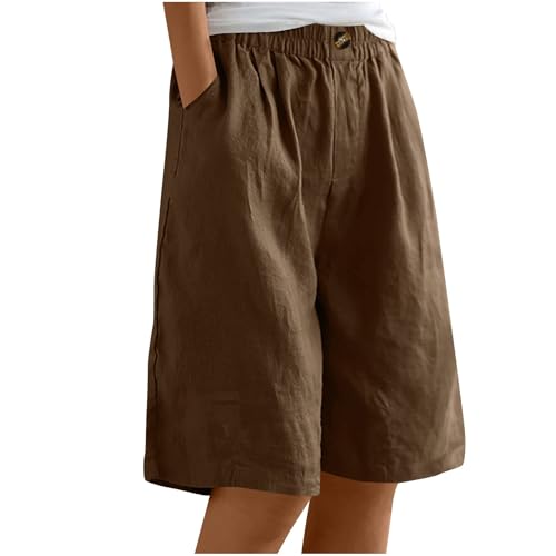 EMATOP Kurze Leinenhose Damen Sommer Leicht Shorts Knielang Stoffhose Casual Baumwolle Leinen Hose Locker Luftig Strandhose Elegant Einfarbiges Sommerhose Weites Hosen mit Taschen Sporthose von EMATOP