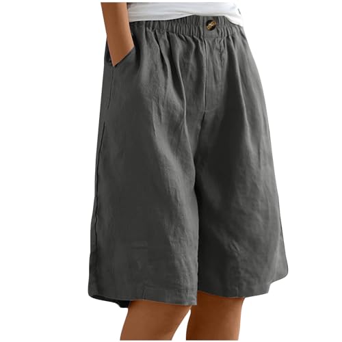 EMATOP Kurze Leinenhose Damen Sommer Leicht Shorts Knielang Stoffhose Casual Baumwolle Leinen Hose Locker Luftig Strandhose Elegant Einfarbiges Sommerhose Weites Hosen mit Taschen Sporthose von EMATOP
