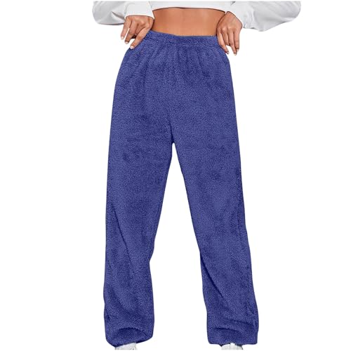 EMATOP Kuschelig Hosen Damen Warm Lange Freizeithose Fleece Einfarbig Schlafhose Teddy Plüsch Thermohose Flauschig Elegant Fleecehose Elastische Taille Plüschhose Mode Lounge Hose für Frauen von EMATOP