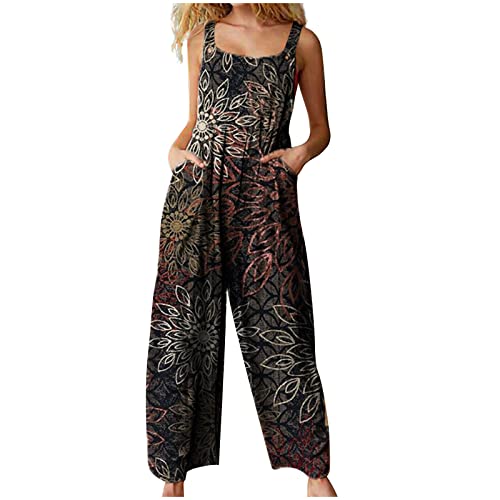 EMATOP Lässiger Damen Overall mit Spaghetti-Träger Ärmellose Overalls Jumpsuit Langes Weites Bein Spielanzug Hose mit Doppeltaschen Strampler Arbeitshose von EMATOP