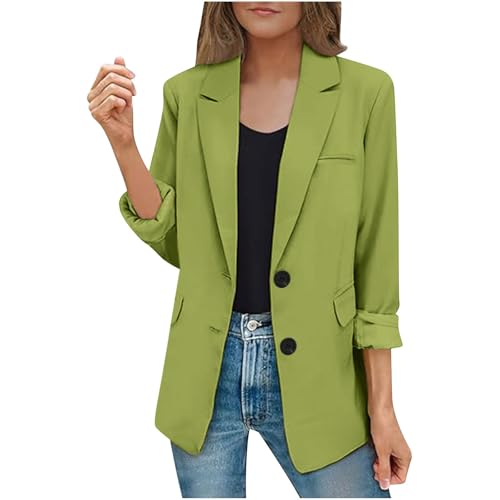 EMATOP Lang Blazer Damen Langarm Elegant Mantel Einfarbig Revers Sakko Jacke Lässig Business Blazerjacke Slim Fit Sportlich Longblazer mit Taschen Trenchcoat Vintage Knöpfe Übergangsjacke von EMATOP