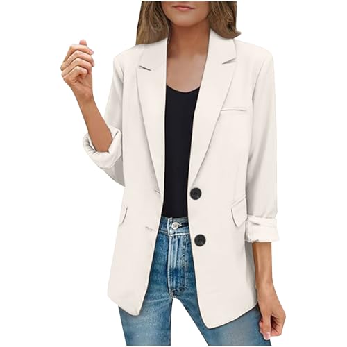 EMATOP Lang Blazer Damen Langarm Elegant Mantel Einfarbig Revers Sakko Jacke Lässig Business Blazerjacke Slim Fit Sportlich Longblazer mit Taschen Trenchcoat Vintage Knöpfe Übergangsjacke von EMATOP