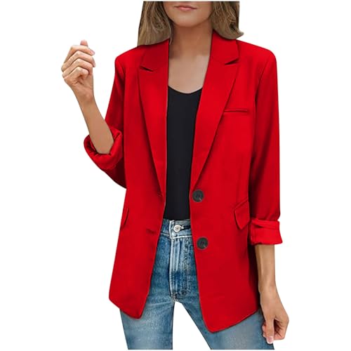 EMATOP Lang Blazer Damen Langarm Elegant Mantel Einfarbig Revers Sakko Jacke Lässig Business Blazerjacke Slim Fit Sportlich Longblazer mit Taschen Trenchcoat Vintage Knöpfe Übergangsjacke von EMATOP