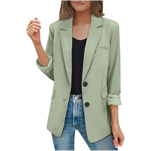 EMATOP Lang Blazer Damen Langarm Elegant Mantel Einfarbig Revers Sakko Jacke Lässig Business Blazerjacke Slim Fit Sportlich Longblazer mit Taschen Trenchcoat Vintage Knöpfe Übergangsjacke von EMATOP