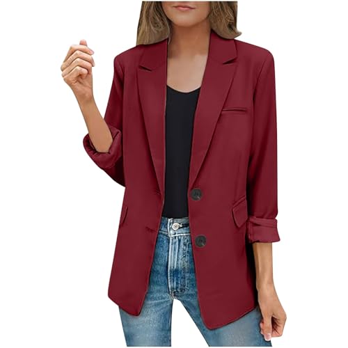 EMATOP Lang Blazer Damen Langarm Elegant Mantel Einfarbig Revers Sakko Jacke Lässig Business Blazerjacke Slim Fit Sportlich Longblazer mit Taschen Trenchcoat Vintage Knöpfe Übergangsjacke von EMATOP