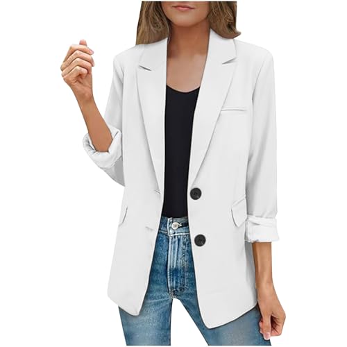 EMATOP Lang Blazer Damen Langarm Elegant Mantel Einfarbig Revers Sakko Jacke Lässig Business Blazerjacke Slim Fit Sportlich Longblazer mit Taschen Trenchcoat Vintage Knöpfe Übergangsjacke von EMATOP