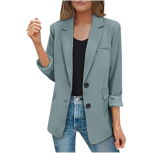 EMATOP Lang Blazer Damen Langarm Elegant Mantel Einfarbig Revers Sakko Jacke Lässig Business Blazerjacke Slim Fit Sportlich Longblazer mit Taschen Trenchcoat Vintage Knöpfe Übergangsjacke von EMATOP
