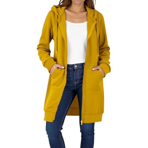 EMATOP Lang Sweatjacke Damen Leicht Langarm Hoodie Jacke Elegant Einfarbig Kapuzenjacke Zipper Übergangsjacke mit Kapuze Sweatshirt Baumwolle Casual Sportjacke Bequem Locker Fleecejacke Winter von EMATOP