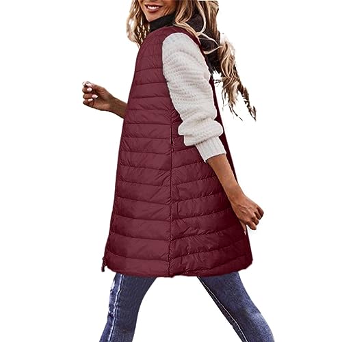 EMATOP Lang Weste Damen Winter Warm Steppweste Ärmellose Leicht Winterjacke Casual Einfarbig Longweste mit Kapuze Daunenweste Baumwolle Elegant Wintermantel Outdoor Puffer Jacke Daunenjacke von EMATOP