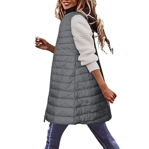EMATOP Lang Weste Damen Winter Warm Steppweste Ärmellose Leicht Winterjacke Casual Einfarbig Longweste mit Kapuze Daunenweste Baumwolle Elegant Wintermantel Outdoor Puffer Jacke Daunenjacke von EMATOP