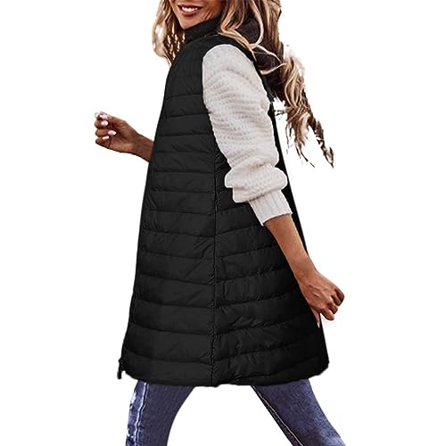 EMATOP Lang Weste Damen Winter Warm Steppweste Ärmellose Leicht Winterjacke Casual Einfarbig Longweste mit Kapuze Daunenweste Baumwolle Elegant Wintermantel Outdoor Puffer Jacke Daunenjacke von EMATOP