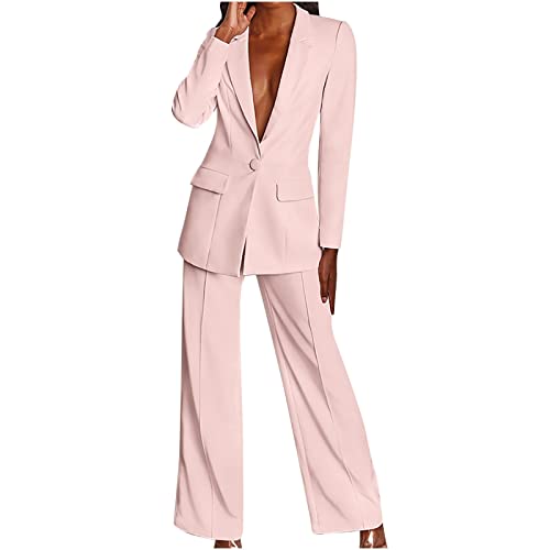 EMATOP Lange Hosenanzug Damen 2 Teiler Business Anzug Set Casual Langarm Tracksuit Elegante Einfarbig Blazer Jacke und Hosen Outfit Sexy Festlich Freizeitanzug mit Taschen Workout Sets von EMATOP