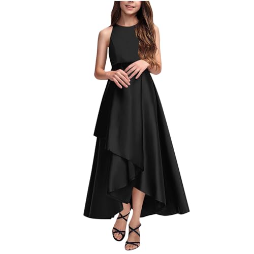 EMATOP Lange Mädchen Abendkleid Elegant Hohe Taille Ballkleid Lässige Ärmellos Partykleid Einfarbig A-Line Kleid Bequemes Cocktailkleid Kommunionkleider Brautjungfern Kleider für 4-14 Jahre von EMATOP