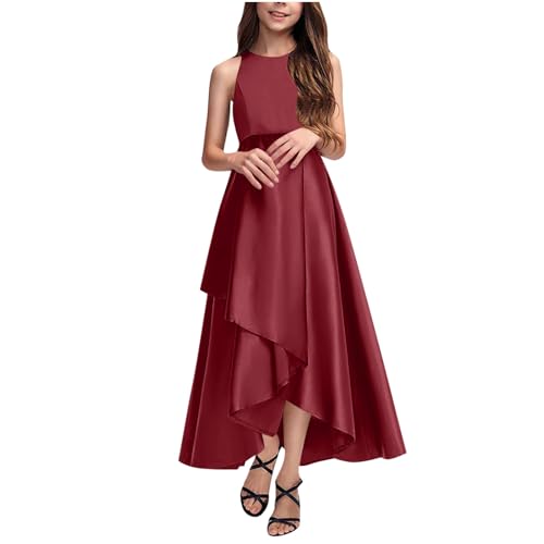 EMATOP Lange Mädchen Abendkleid Elegant Hohe Taille Ballkleid Lässige Ärmellos Partykleid Einfarbig A-Line Kleid Bequemes Cocktailkleid Kommunionkleider Brautjungfern Kleider für 4-14 Jahre von EMATOP