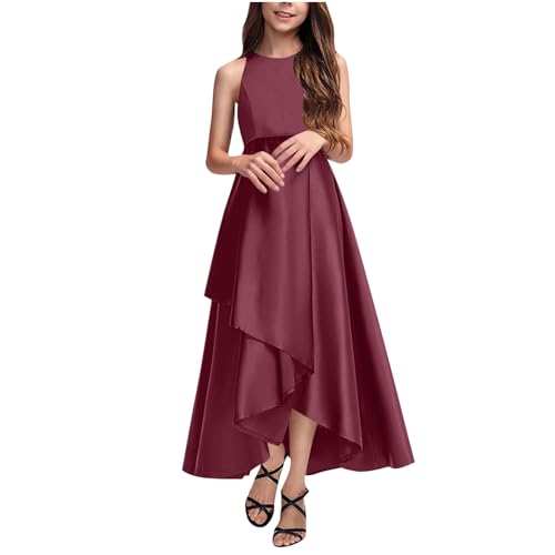 EMATOP Lange Mädchen Abendkleid Elegant Hohe Taille Ballkleid Lässige Ärmellos Partykleid Einfarbig A-Line Kleid Bequemes Cocktailkleid Kommunionkleider Brautjungfern Kleider für 4-14 Jahre von EMATOP