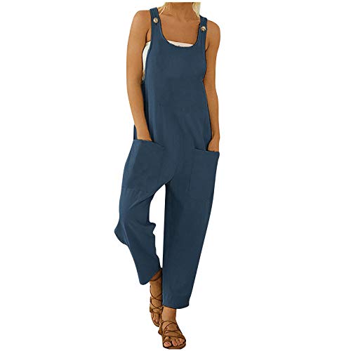 EMATOP Latzhose Damen SommerJumpsuit Vintage Elegant Jeans Hose Lässig Loose Fit Jeanshosen Overall Einfarbig Mode Denim Playsuit Sexy Ärmellos Romper mit Taschen Sommerhose Freizeithose von EMATOP