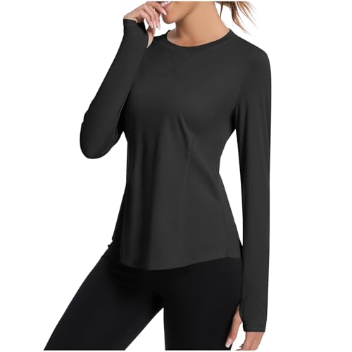 EMATOP Laufshirt Damen UV Schutz Shirt Schnelltrocknend Outdoorshirts UPF 50+ Sonnenschutz Langarmshirt Casual Sport T-Shirt Sommer Leicht Funktionsshirt Einfarbig Oberteile für Wandern Laufen von EMATOP