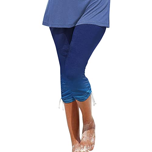 EMATOP Leggings Damen Baumwolle Sommer Yogahose Stretch Blickdicht Sportleggings Hose 3/4 Lang Capri Sporthose Schön Blumen Druck Laufhose Mittel Taille Elastische Jogginghose für Yoga Fitness von EMATOP