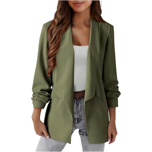 EMATOP Longblazer Damen Sportlich Business Blazer Elegant Langarm Sakko Anzug Casual Arbeit Bürojacke Offen Vorne Blazerjacke Slim Fit Revers Anzugjacke mit Taschen Trenchcoat Outdoor Mantel von EMATOP