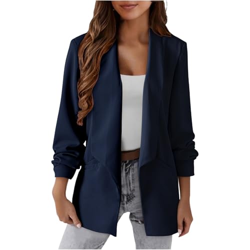EMATOP Longblazer Damen Sportlich Business Blazer Elegant Langarm Sakko Anzug Casual Arbeit Bürojacke Offen Vorne Blazerjacke Slim Fit Revers Anzugjacke mit Taschen Trenchcoat Outdoor Mantel von EMATOP