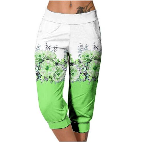 EMATOP Luftige 3/4 Sweathose Damen Elegant Sommer Freizeithose High Waist Plissee Hose Mode Farbverlauf Sommerhose Leicht Baumwolle Sporthose mit Taschen Laufhosen Frauen Vintage Caprihose von EMATOP