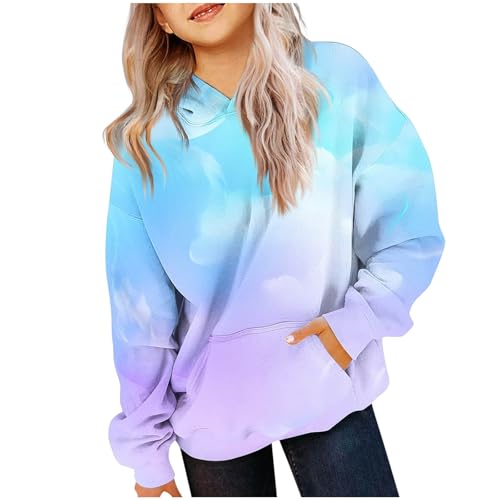 EMATOP Mädchen Batik Hoodie Freizeit Langarm Kapuzenpullover Winter Baumwolle Sweatshirt mit Kapuze Pullover Sportlich Bequem Langarmshirts Bunte Tie Dye Kapuzenpulli Tops für Kinder 4-14 Jahre von EMATOP