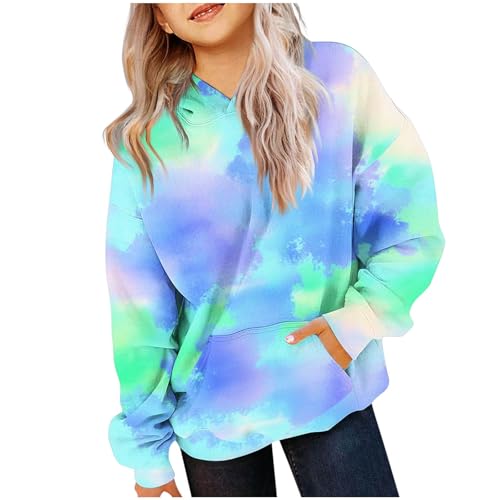 EMATOP Mädchen Batik Hoodie Freizeit Langarm Kapuzenpullover Winter Baumwolle Sweatshirt mit Kapuze Pullover Sportlich Bequem Langarmshirts Bunte Tie Dye Kapuzenpulli Tops für Kinder 4-14 Jahre von EMATOP